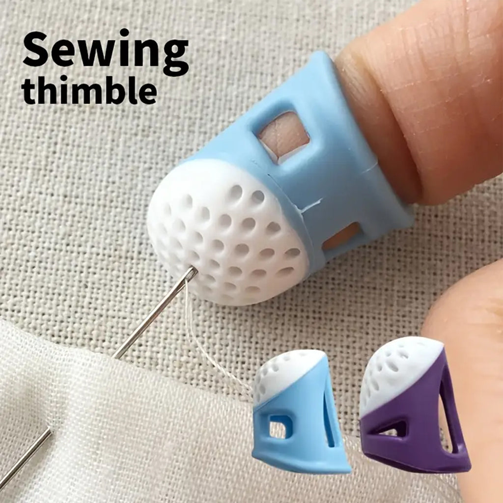 5pcs Set Includes 2 Sewing Thimbles, 2 Thimble Caps, and 1 Storage Box. Sewing Thimbles - Durable Plastic Sewing Tools, Thimble Finger Protectors. Embroidery Tool Storage Box with Yellow and White Design. Simple Craft Accessories Suitable