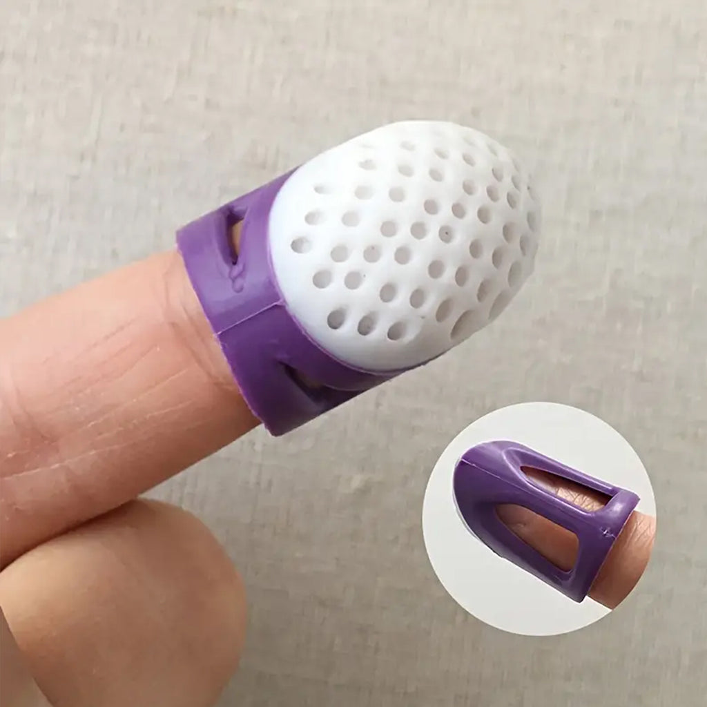5pcs Set Includes 2 Sewing Thimbles, 2 Thimble Caps, and 1 Storage Box. Sewing Thimbles - Durable Plastic Sewing Tools, Thimble Finger Protectors. Embroidery Tool Storage Box with Yellow and White Design. Simple Craft Accessories Suitable